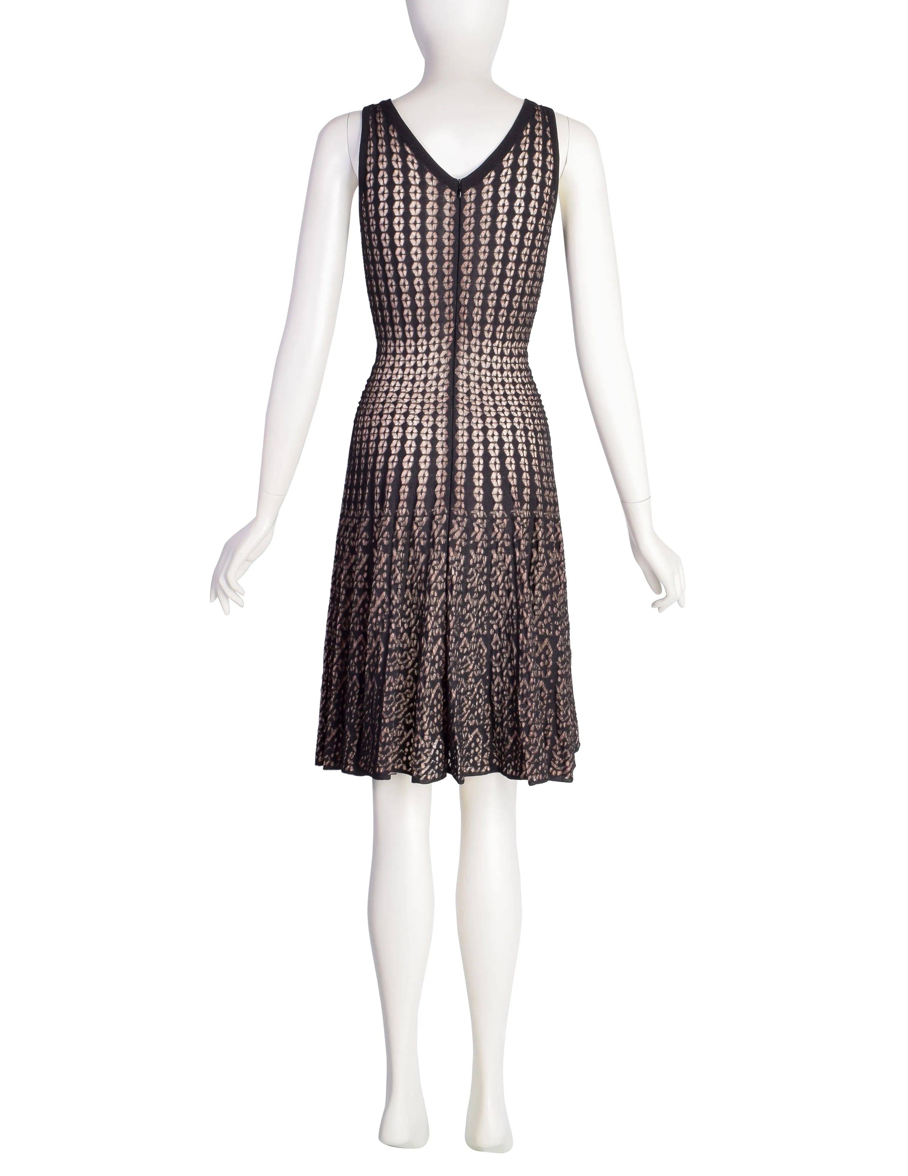 Azzedine Alaia SS 2011 Black Knit Beige Mesh Jacquard Dress