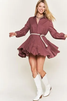 Belted Flare Shirt Dress