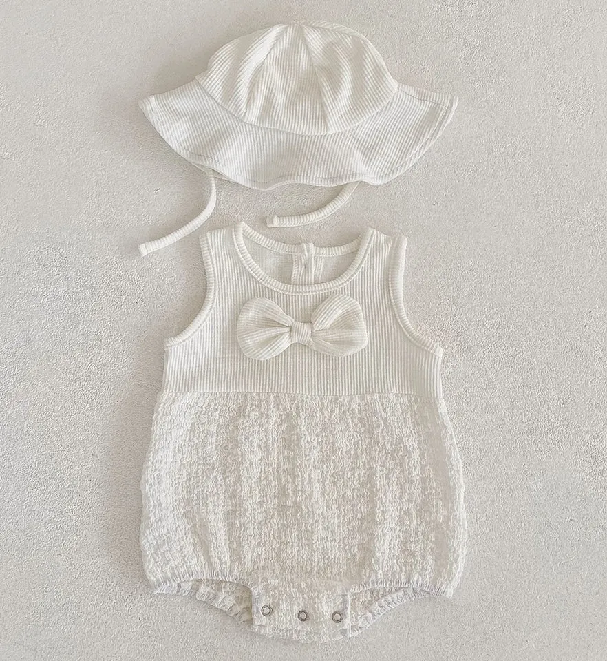 Bizzi Growin Bow Cotton Romper And Sun Hat 2 Colours