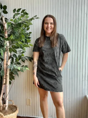 Black & Charcoal Short Sleeve Casual Leopard Dress-Plus