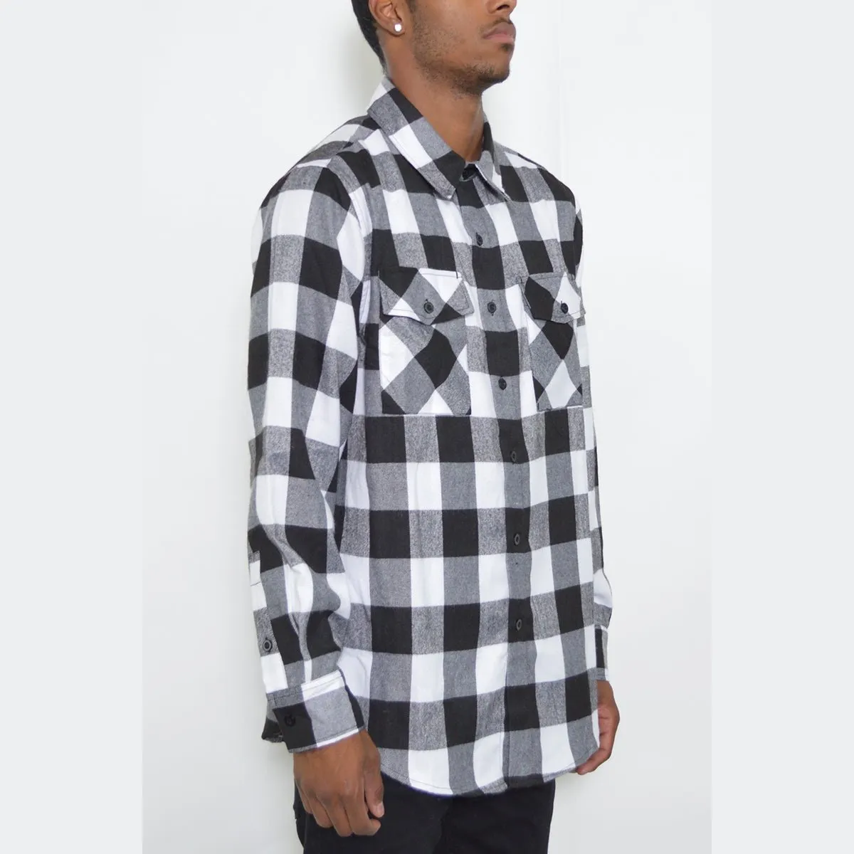 Black & White Long Sleeve Checkered Flannel