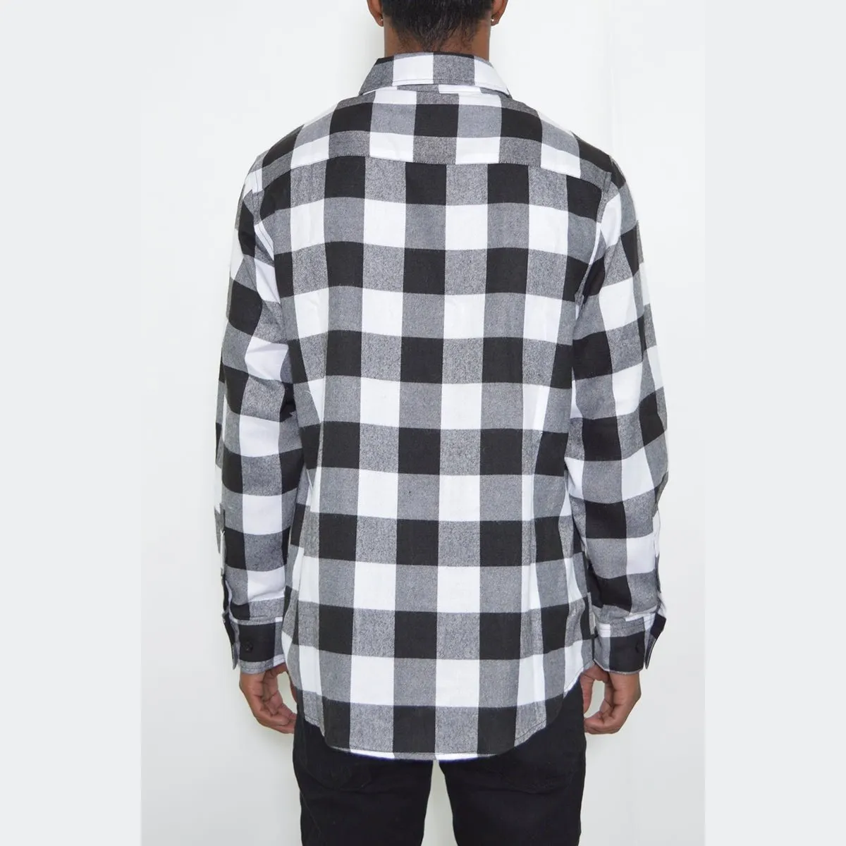 Black & White Long Sleeve Checkered Flannel