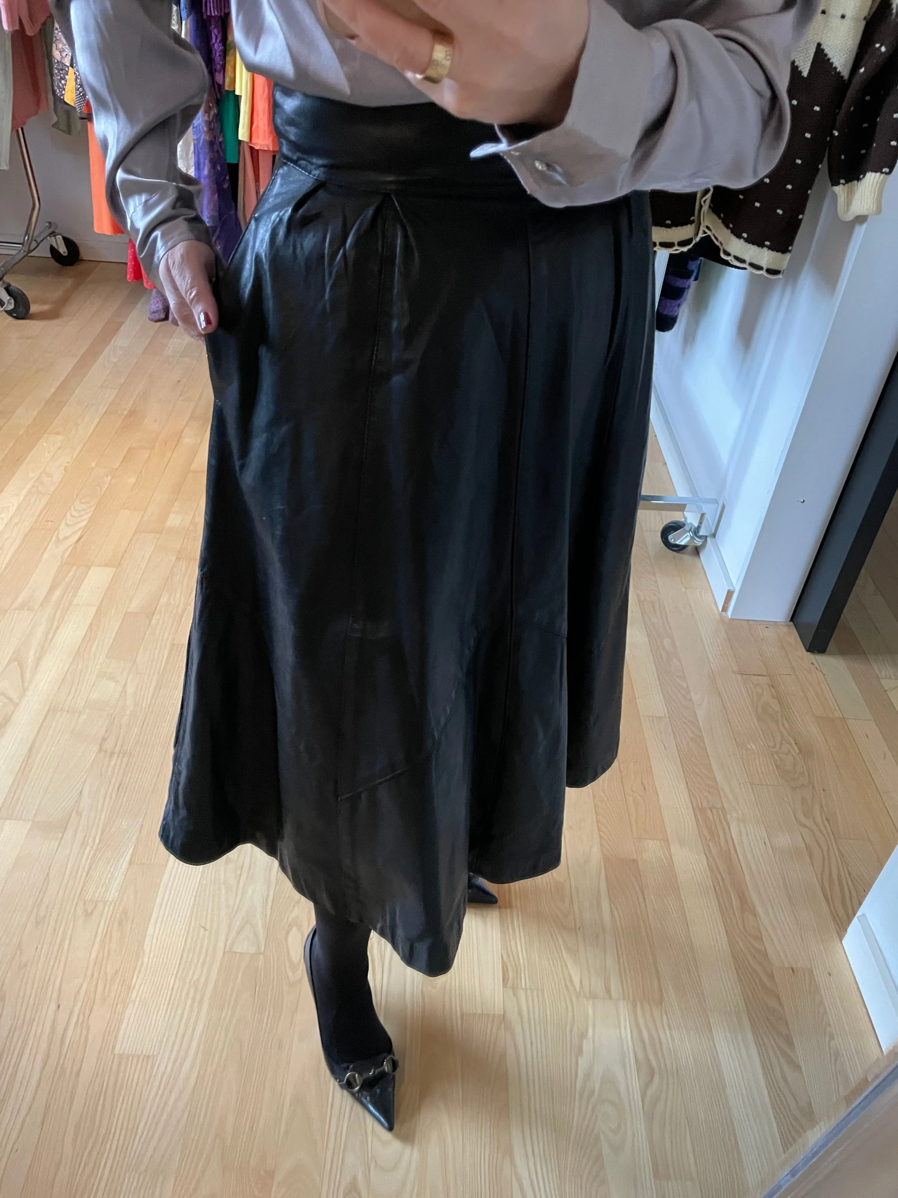 Black Leather Midi Skirt