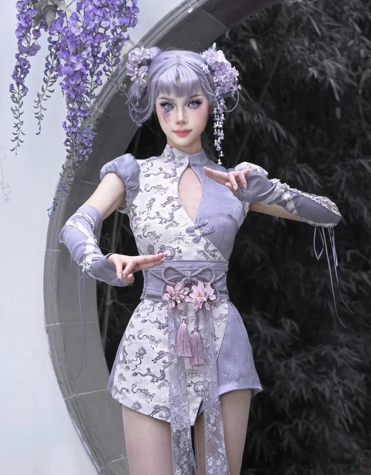 [Blood Supply] Dragon Wisteria Qipao Romper Jumpsuit