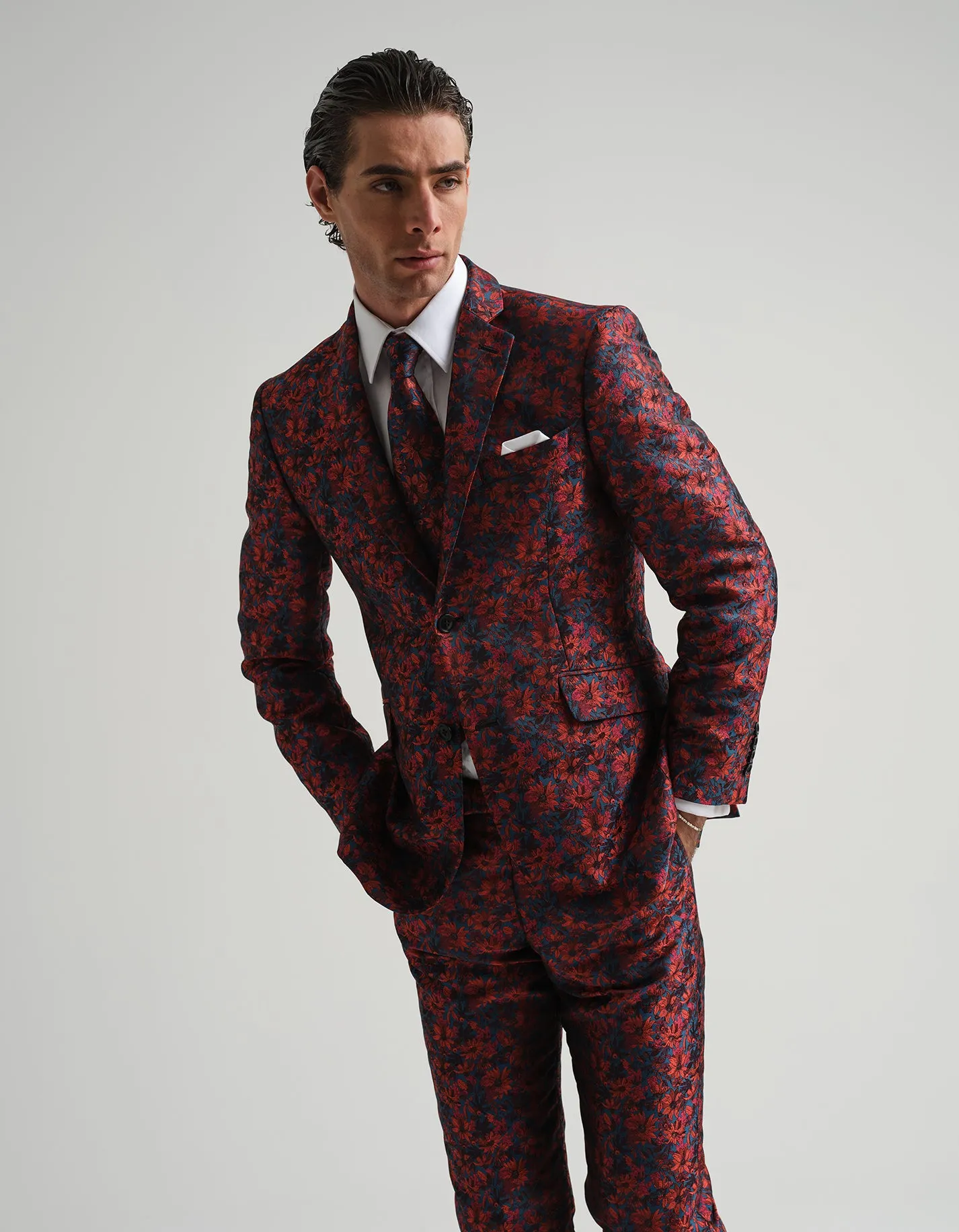 Blue & Orange Floral Jacquard 2-Piece Suit GOLD COLLECTION