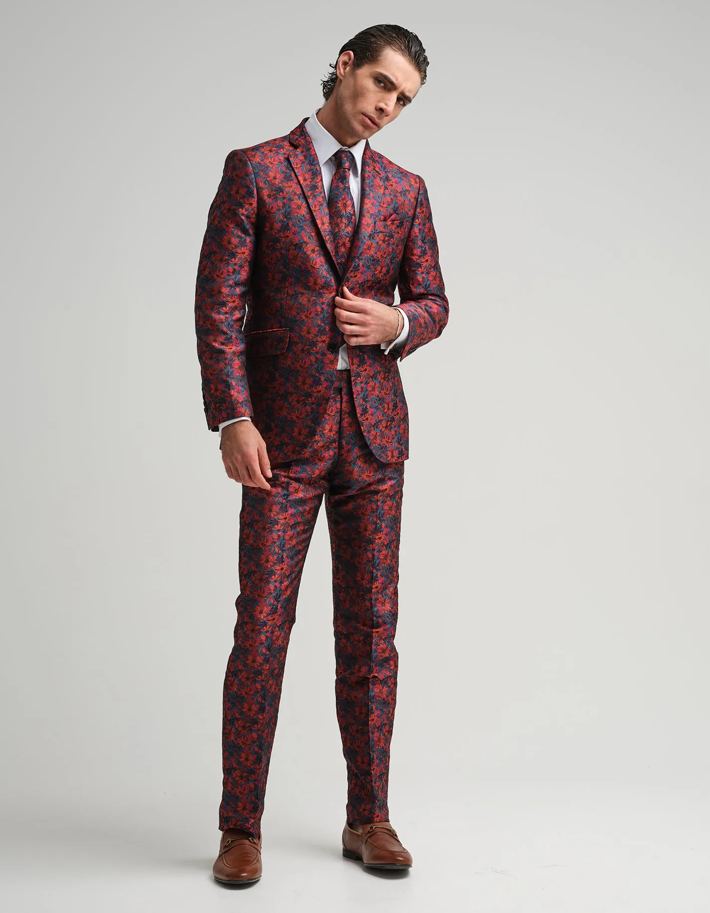 Blue & Orange Floral Jacquard 2-Piece Suit GOLD COLLECTION