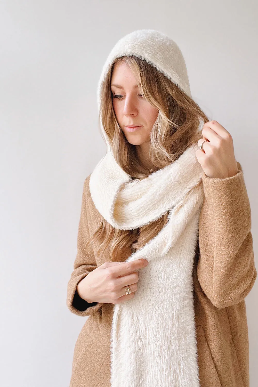 Bombay | Soft Knit Ivory Hooded Scarf