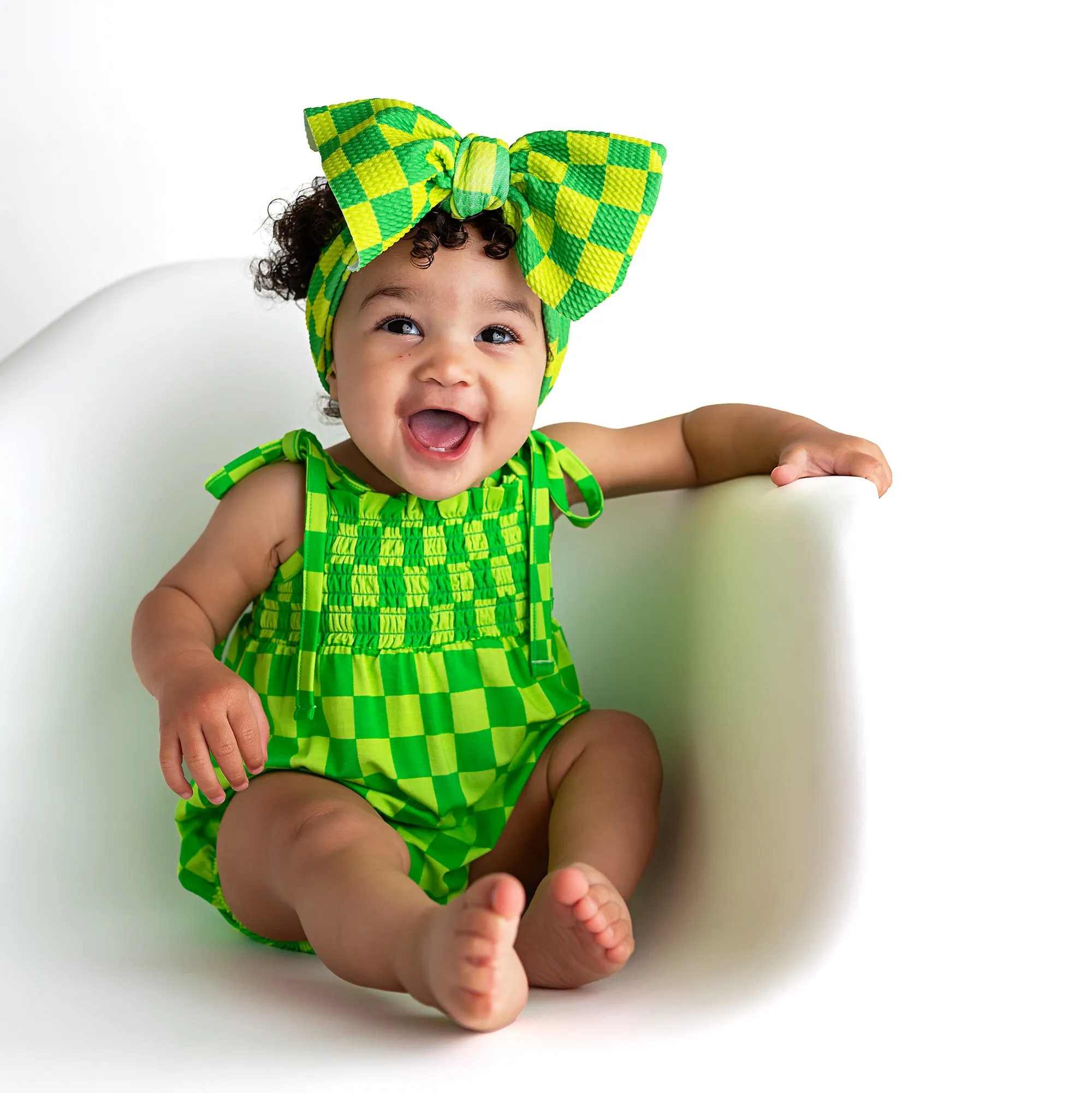 Brad Green Neon SMOCKED BUBBLE ROMPER