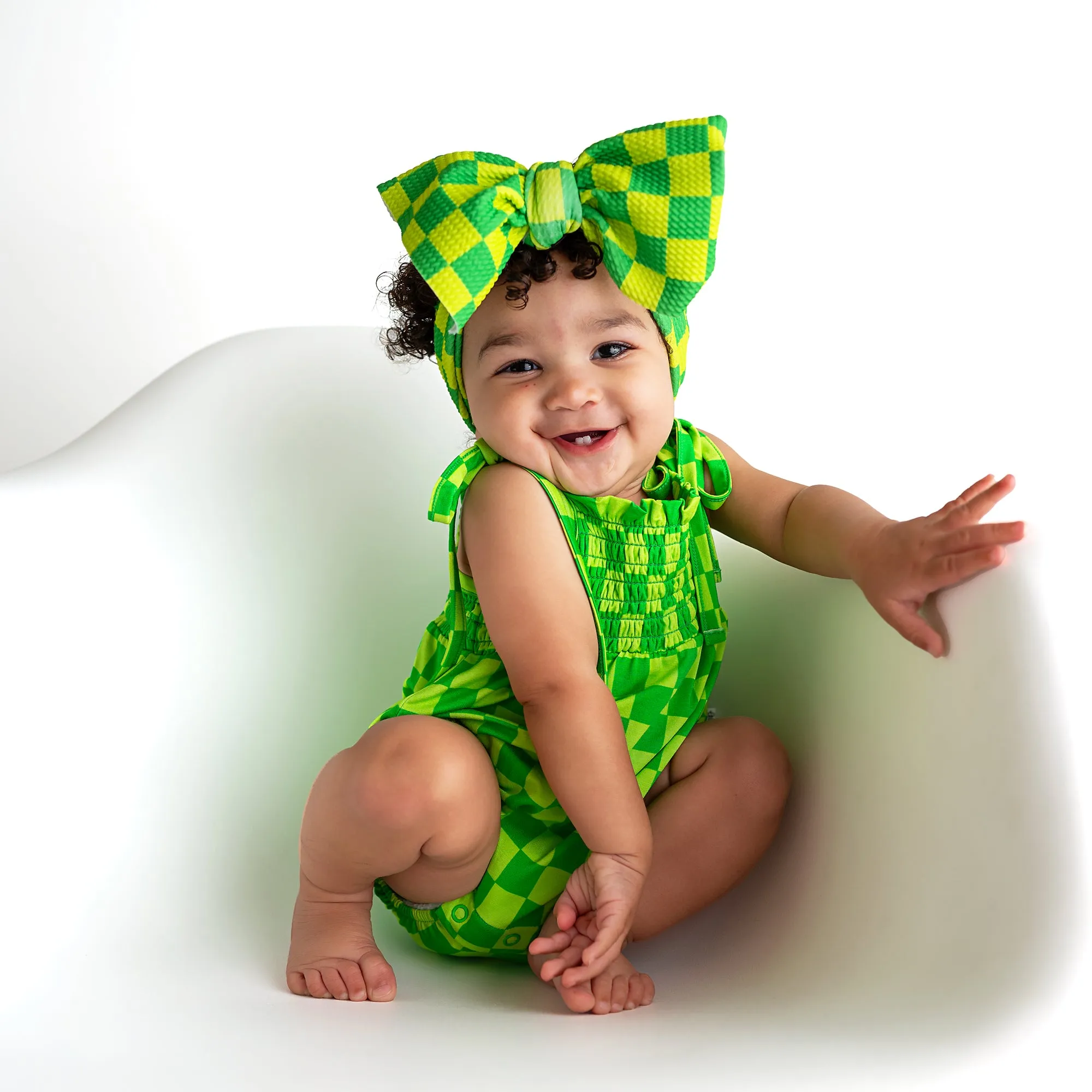 Brad Green Neon SMOCKED BUBBLE ROMPER