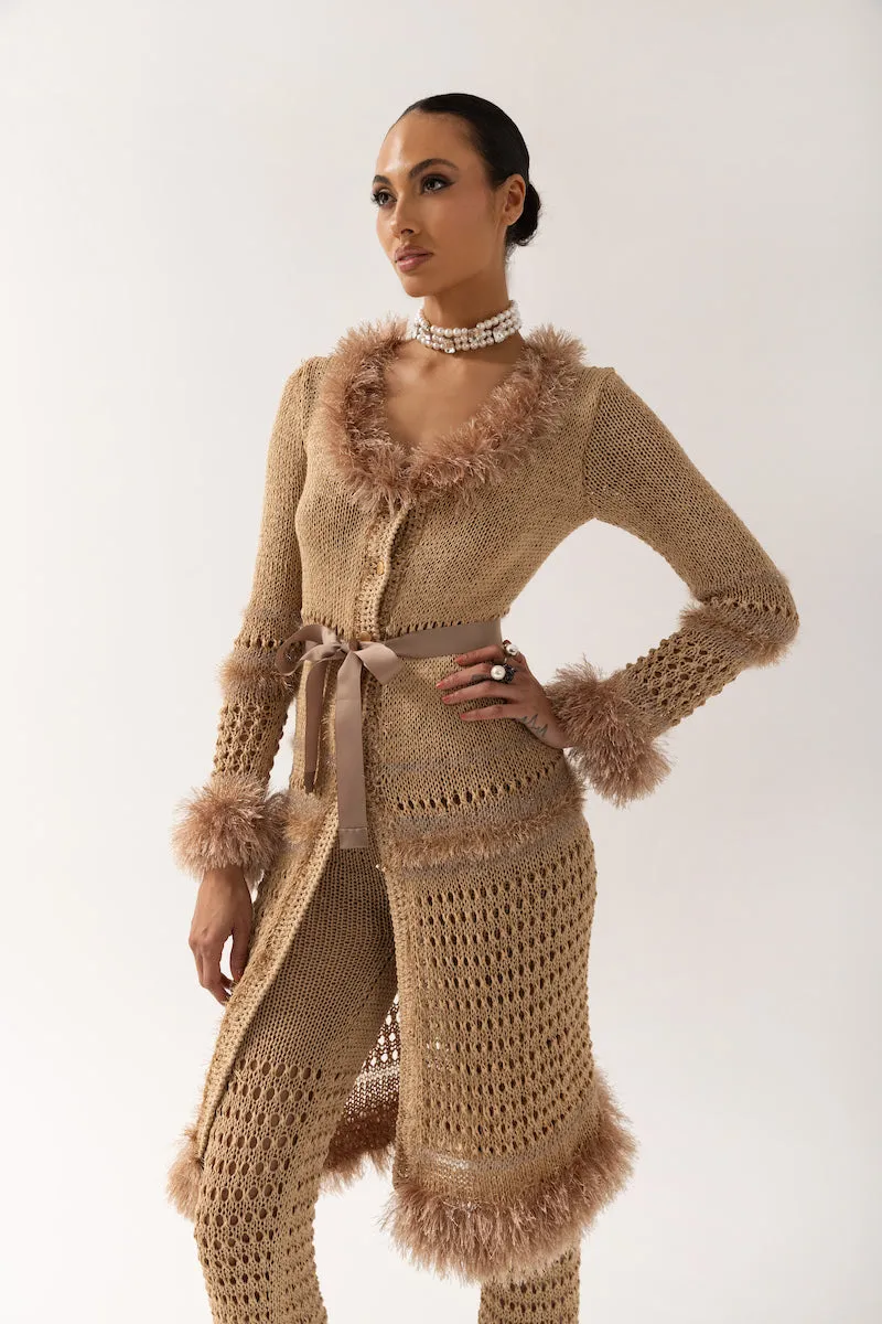 CAMILA BROWN HANDMADE KNIT CARDIGAN-DRESS