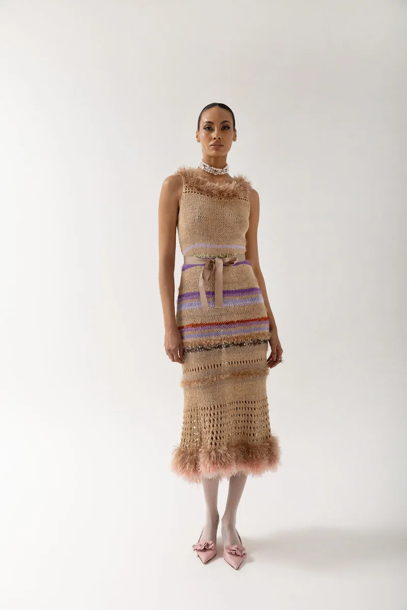 CAMILA BROWN MULTICOLOR HANDMADE KNIT DRESS