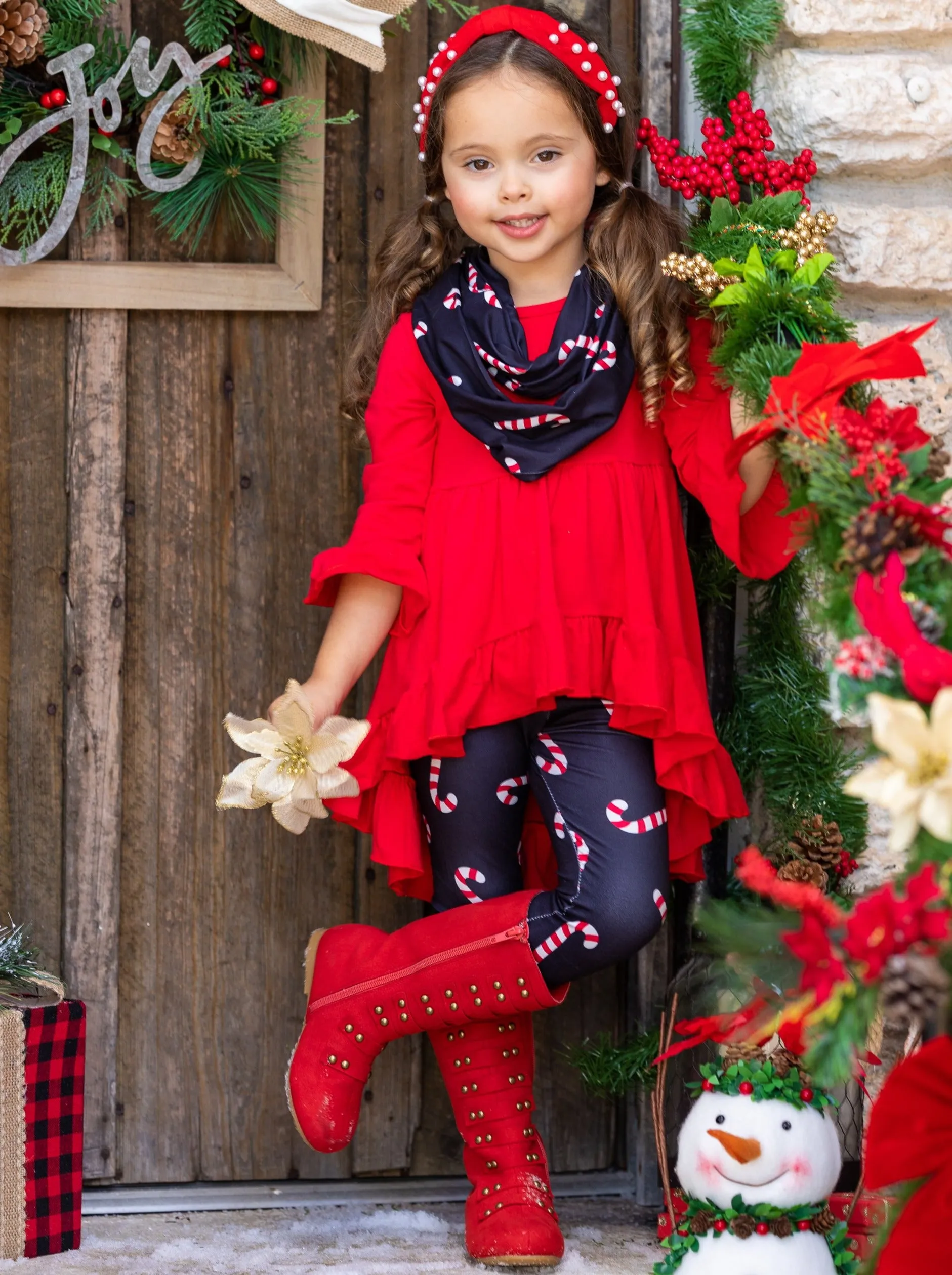 Candy Cane Cutie Tunic, Scarf, and Legging Set