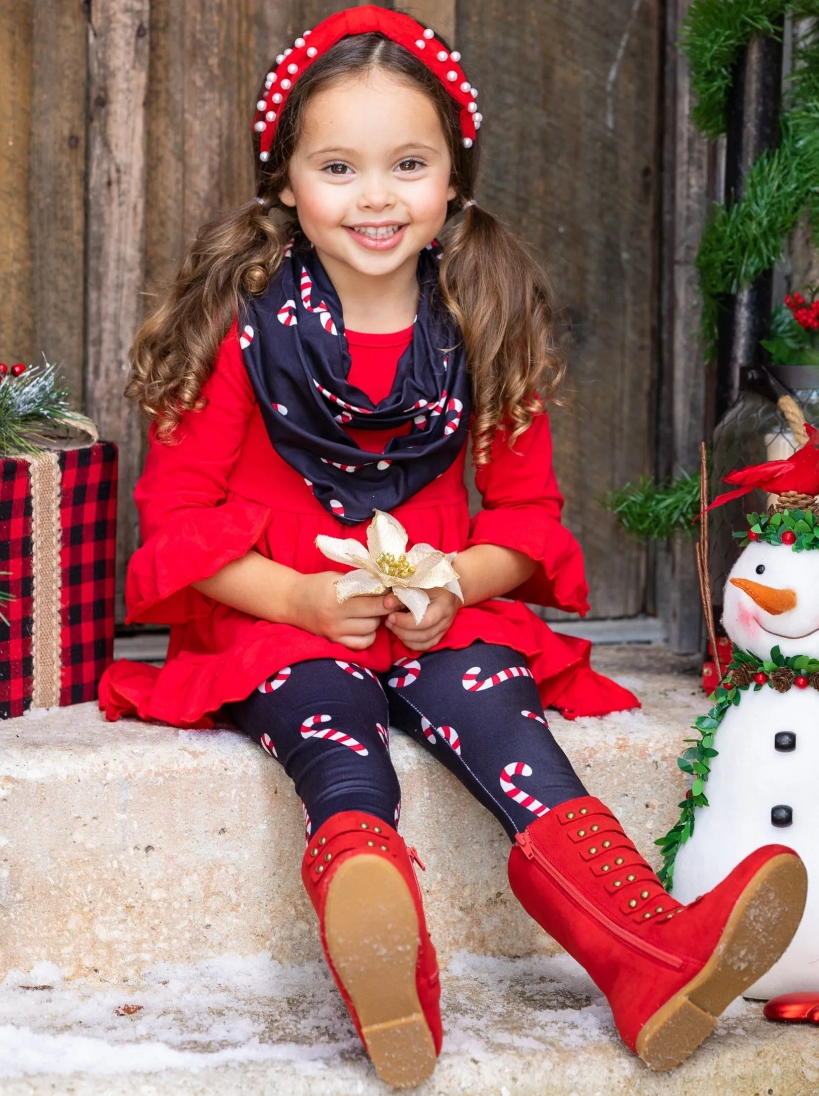 Candy Cane Cutie Tunic, Scarf, And Legging Set