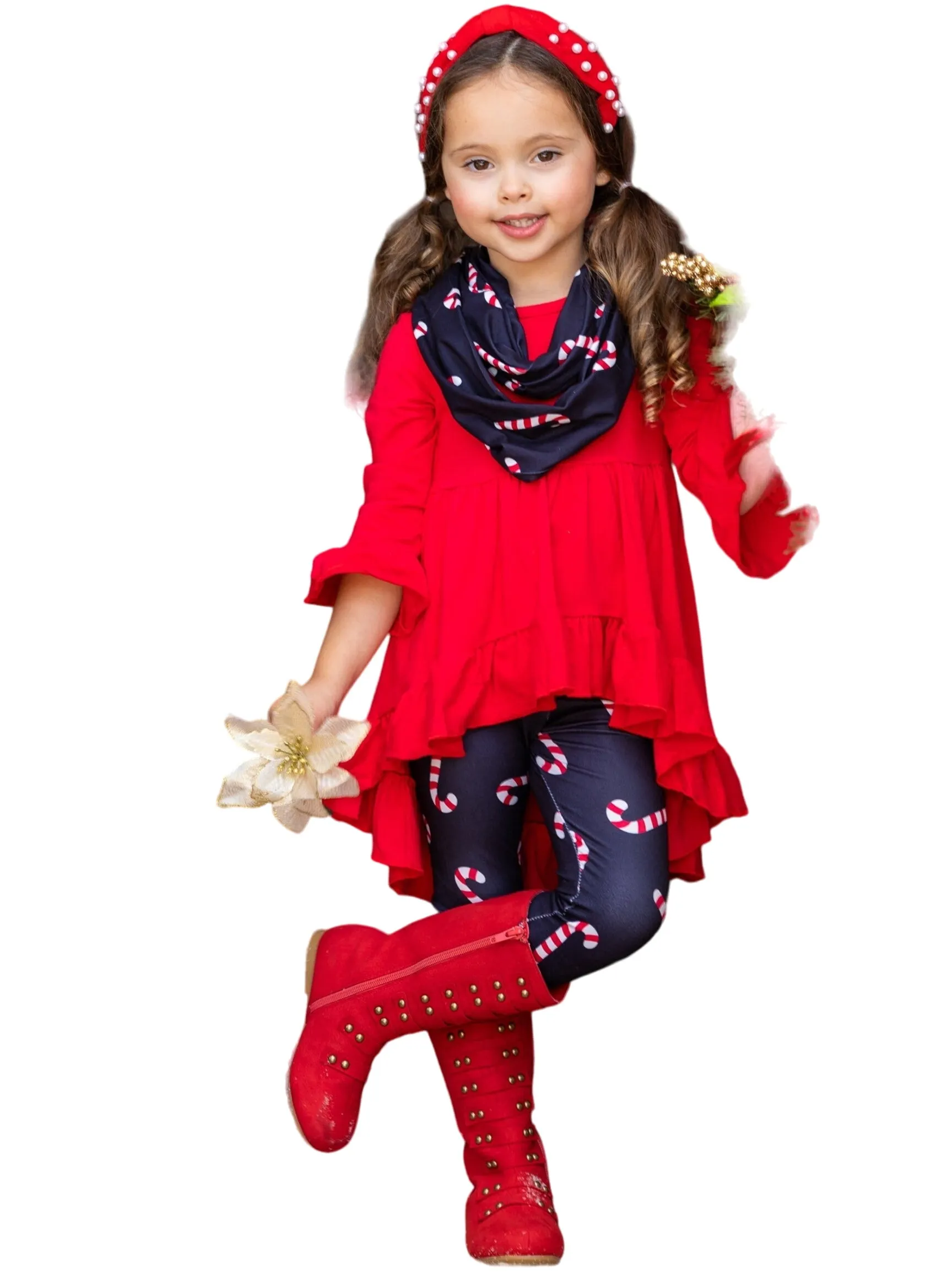 Candy Cane Cutie Tunic, Scarf, And Legging Set