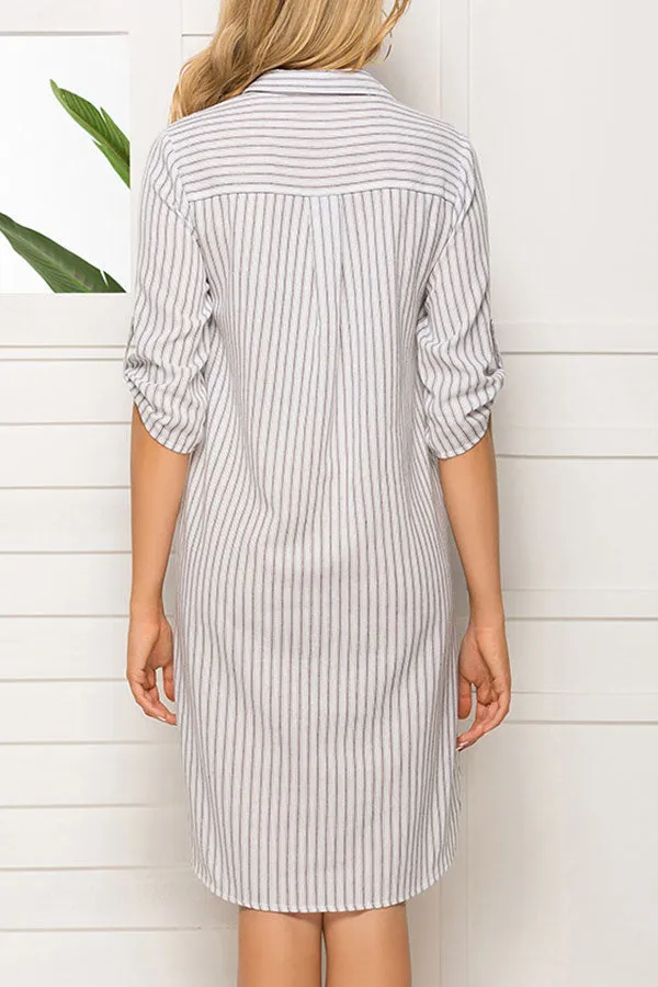 Casual Striped Pockets Shirt Dress