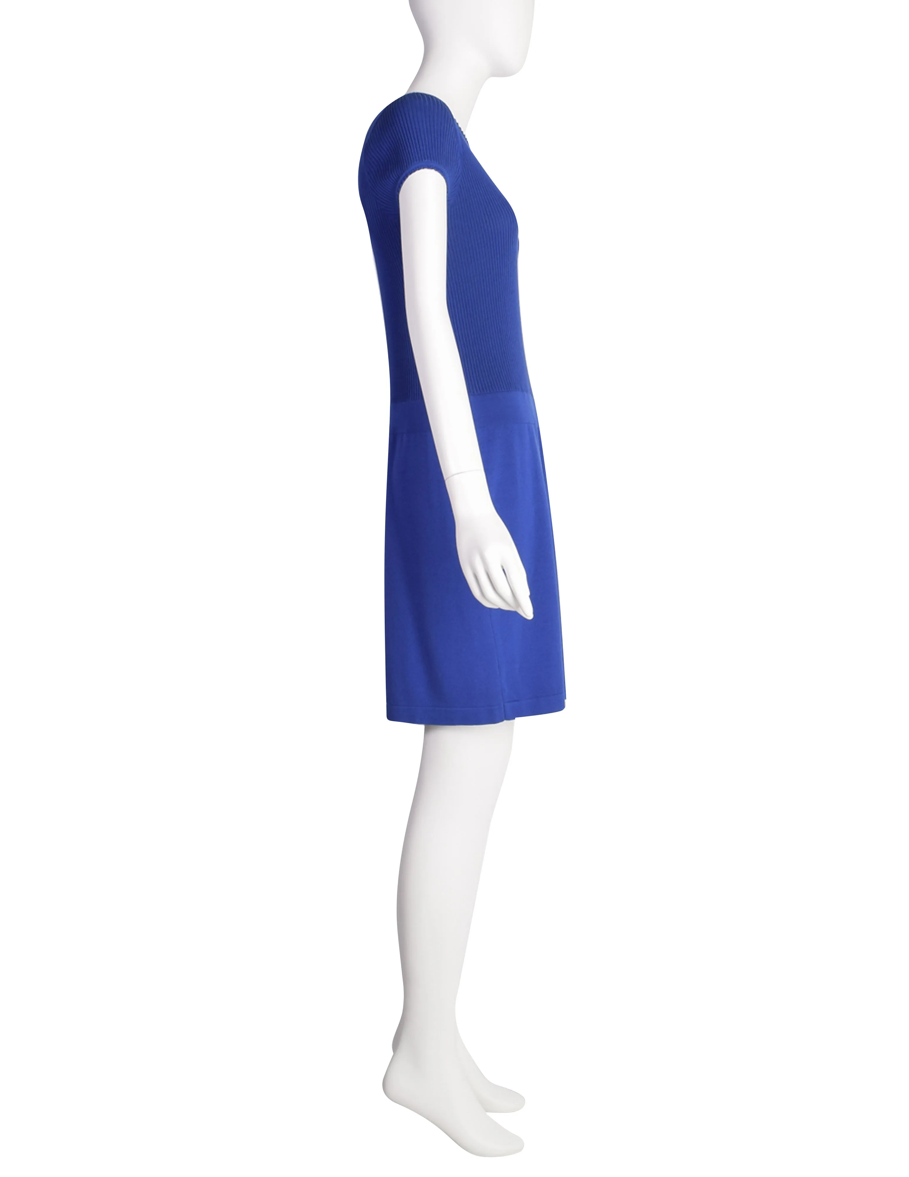 Chanel Vintage CC Logo Cobalt Blue Silk Cotton Knit Dress