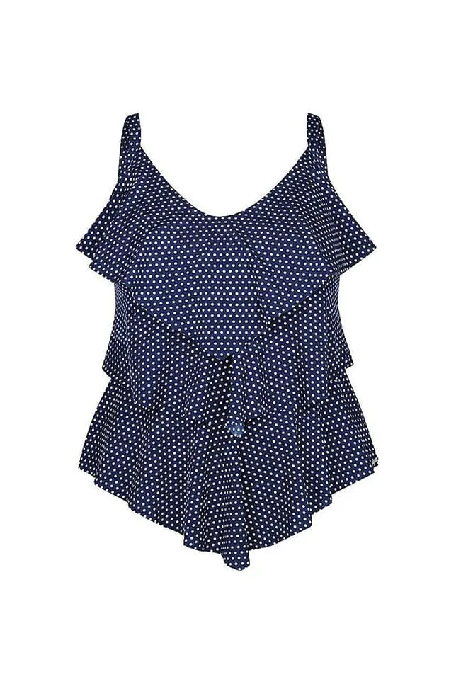 Chlorine Resistant Navy & White Dots 3 Tier Tankini Top