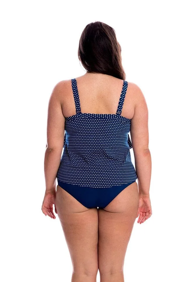 Chlorine Resistant Navy & White Dots 3 Tier Tankini Top