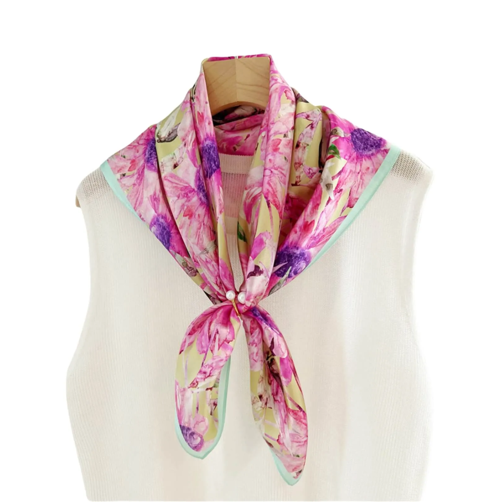 Chrysanthemum Bloom Pure Mulberry Silk Scarf Silk Bandana