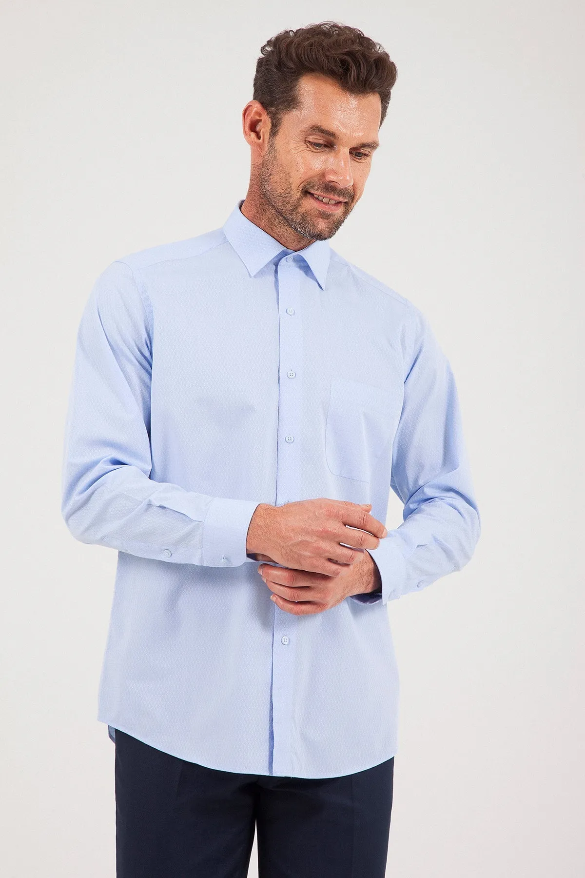 Classic Fit Long Sleeve Cotton Blend Ice Blue Dress Shirt