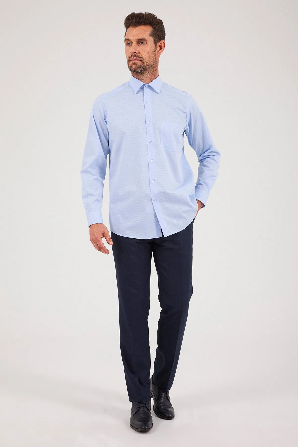 Classic Fit Long Sleeve Cotton Blend Ice Blue Dress Shirt