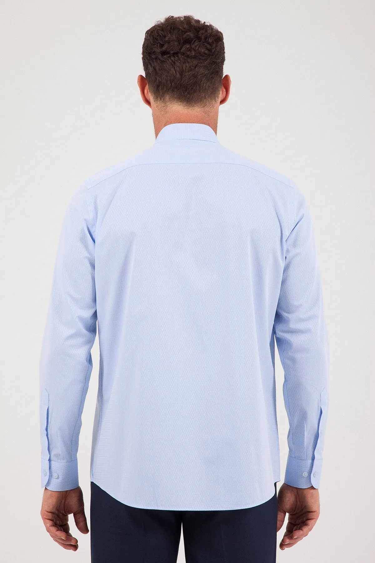 Classic Fit Long Sleeve Cotton Blend Ice Blue Dress Shirt