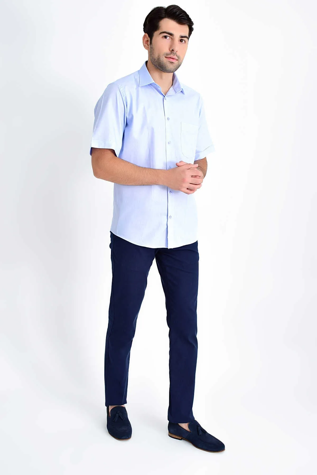 Classic Fit Short Sleeve Cotton Light Blue Dress Shirt