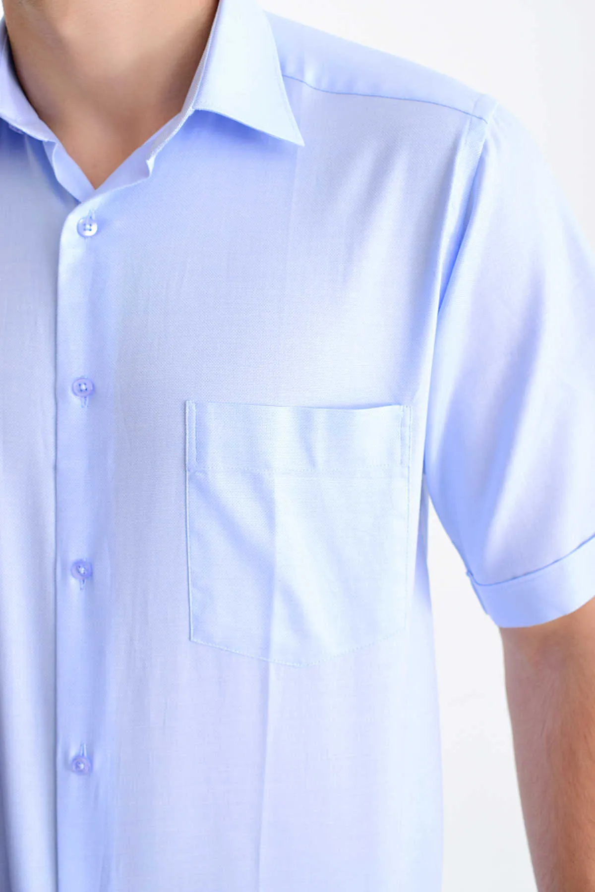 Classic Fit Short Sleeve Cotton Light Blue Dress Shirt