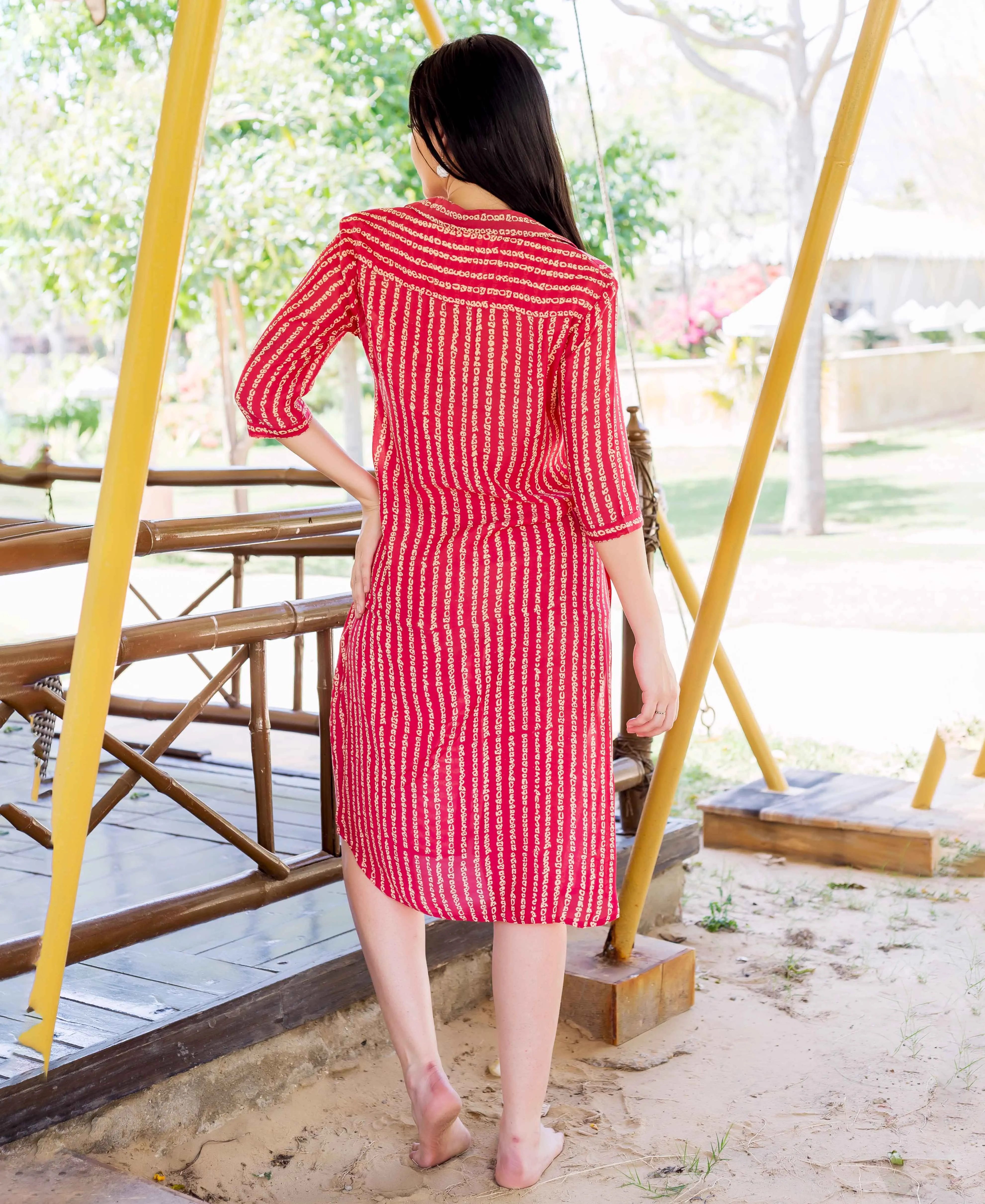 Coral Button Down Block Printed Dress