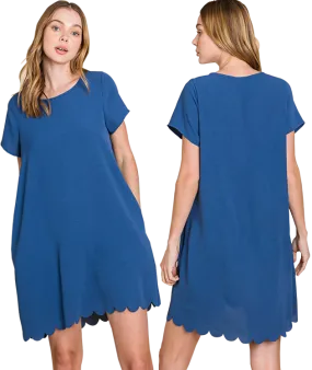 Cotton Bleu Navy Scallop Hem Dress