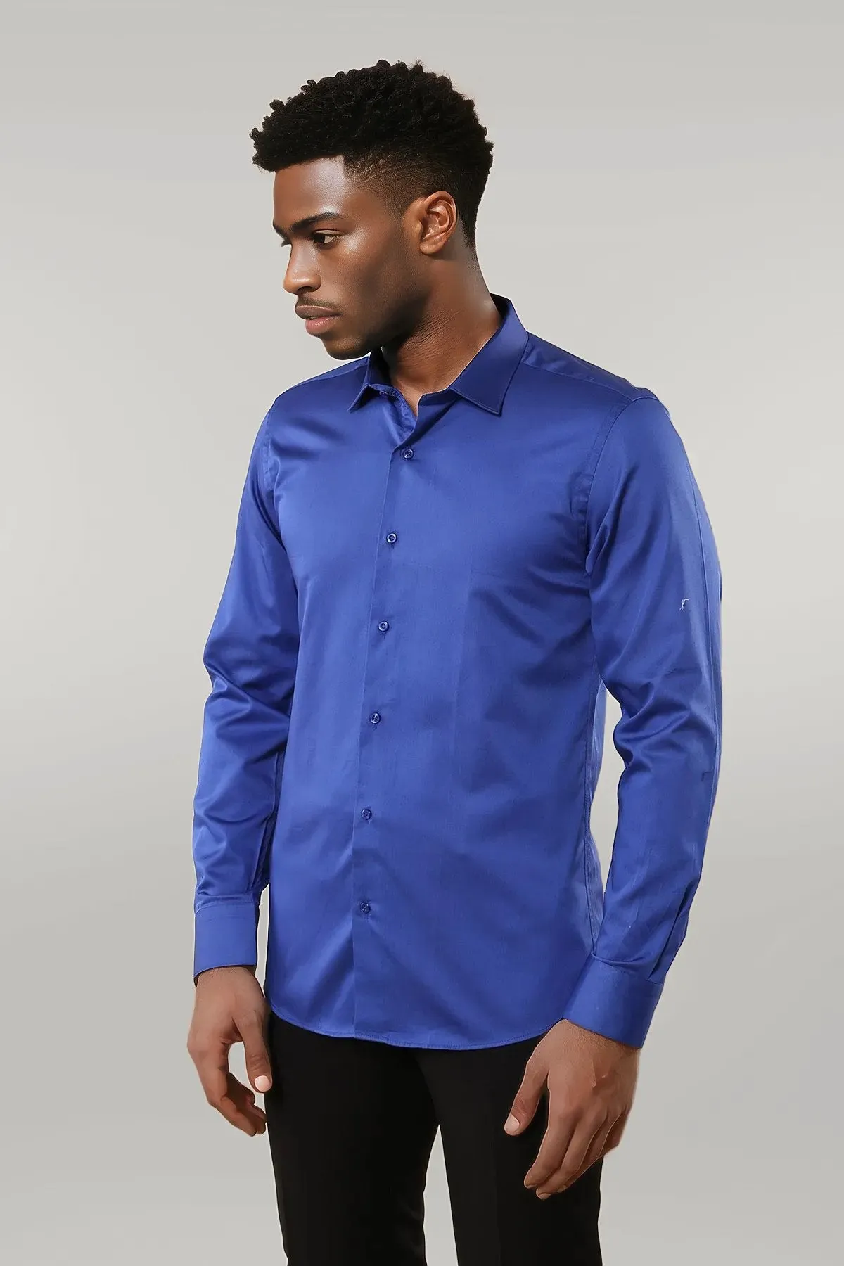 Cotton Satin Slim Fit Blue Men Shirt - Wessi