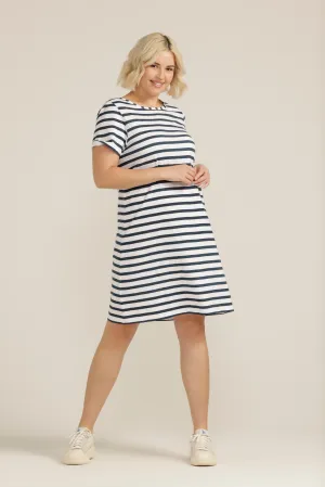 Cotton Stripe Tee Dress White/Navy