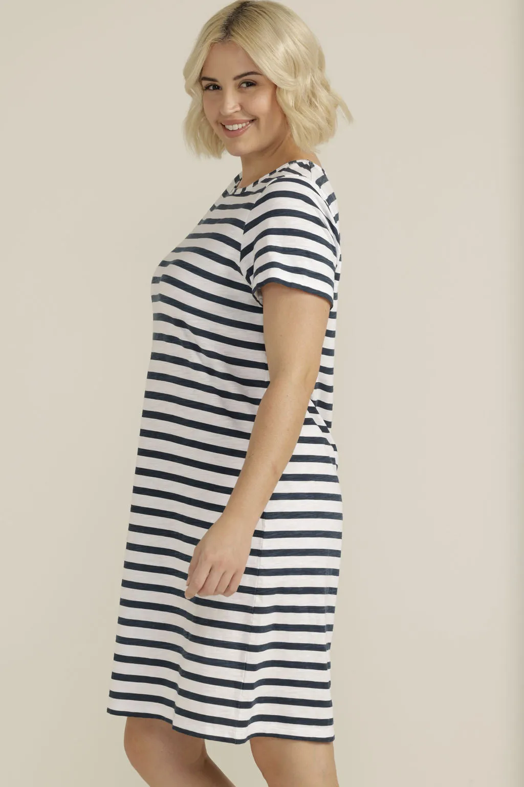 Cotton Stripe Tee Dress White/Navy