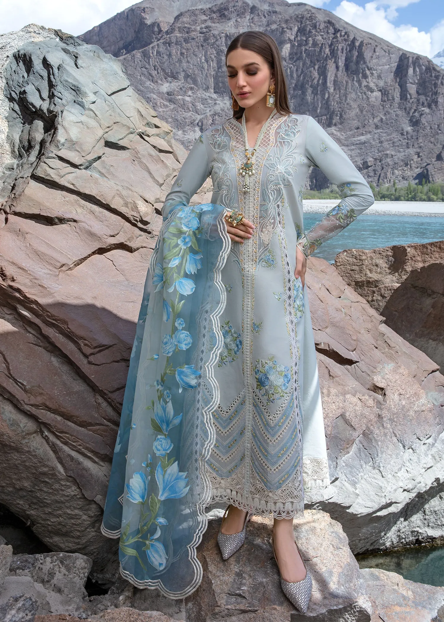 Crimson X Saira Shakira Luxury Lawn – Forget Me Not - Ice Blue