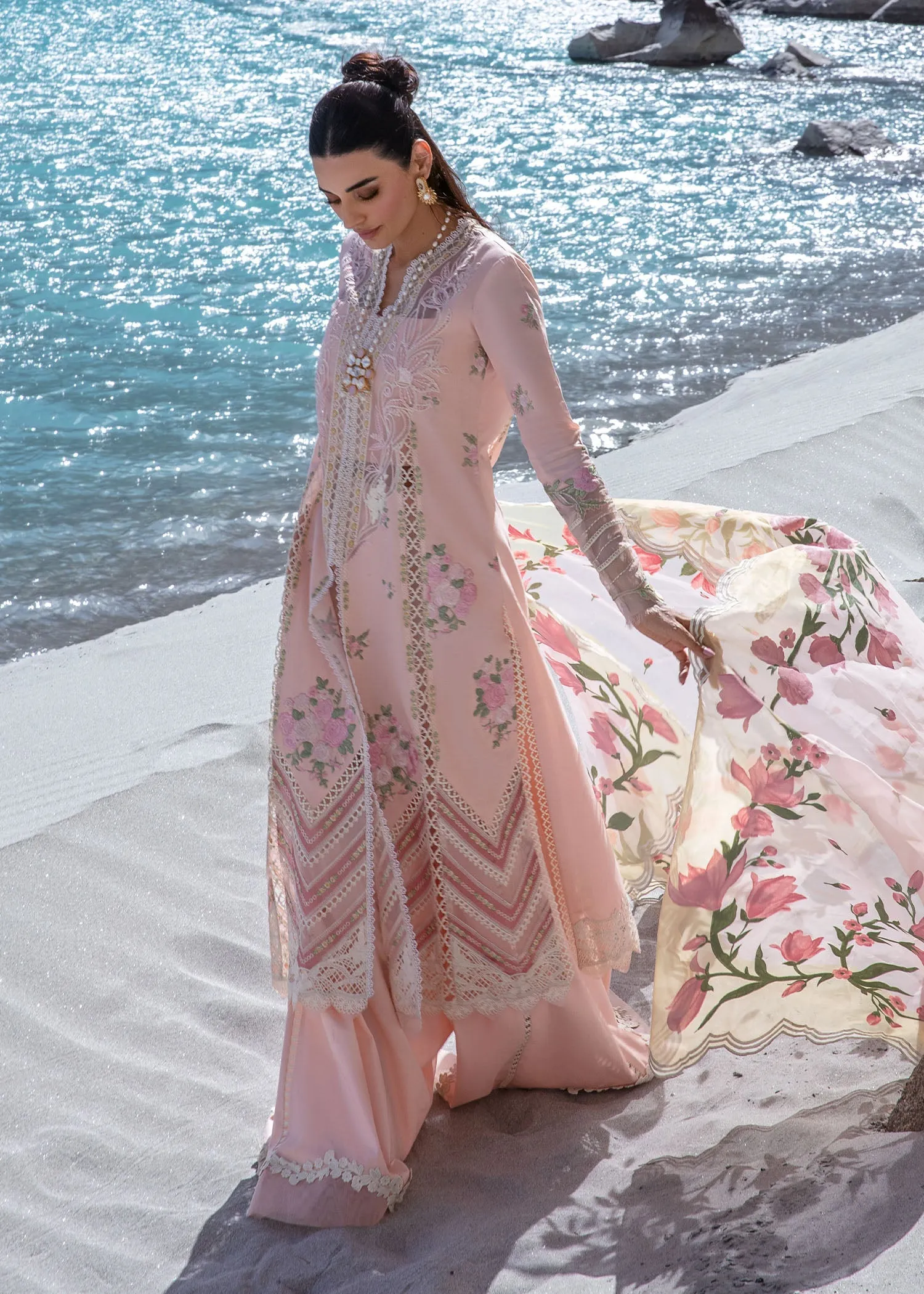 Crimson X Saira Shakira Luxury Lawn – Forget Me Not - Sorbet Pink