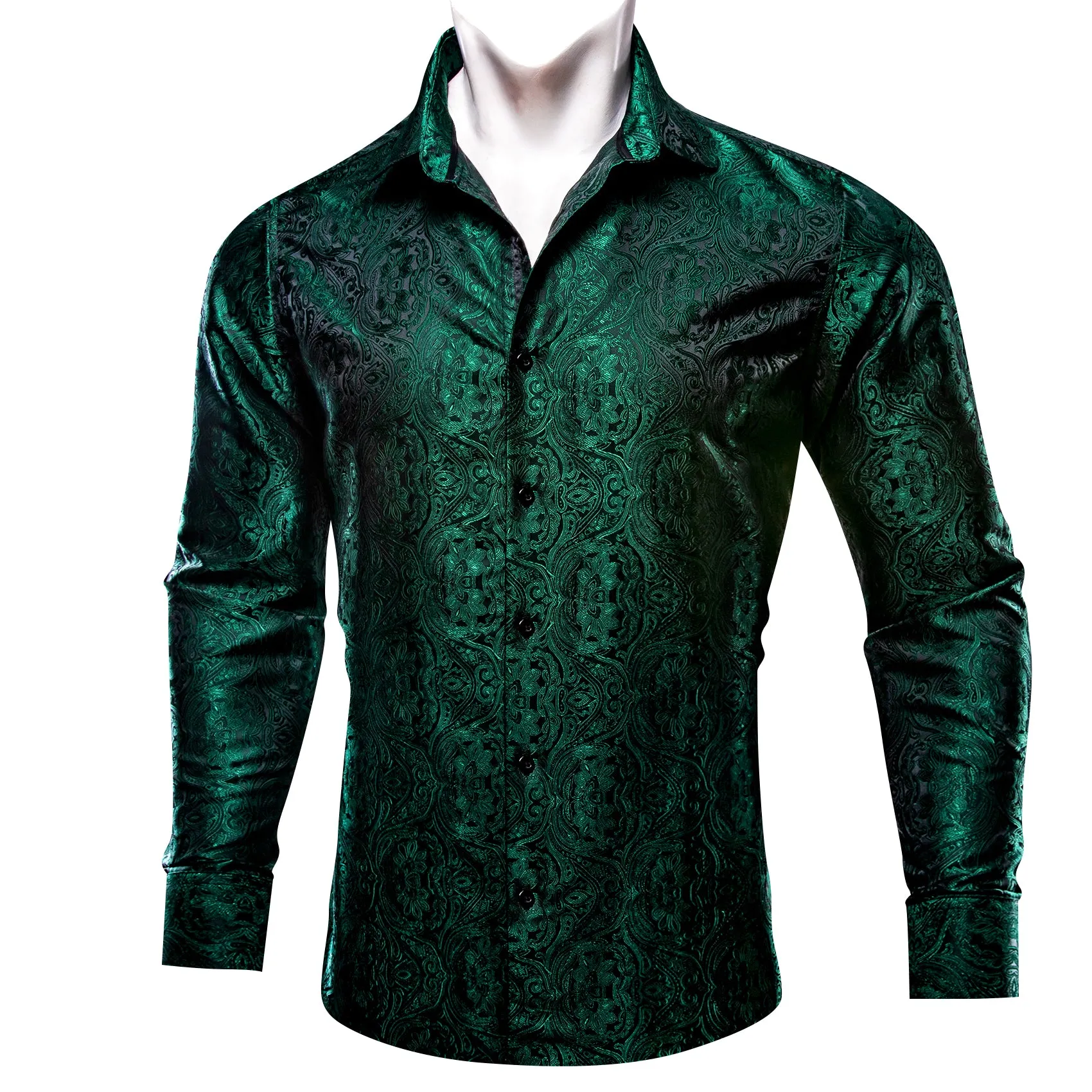 Dark Green Paisley Men's Casual Business Long Sleeve Shirt