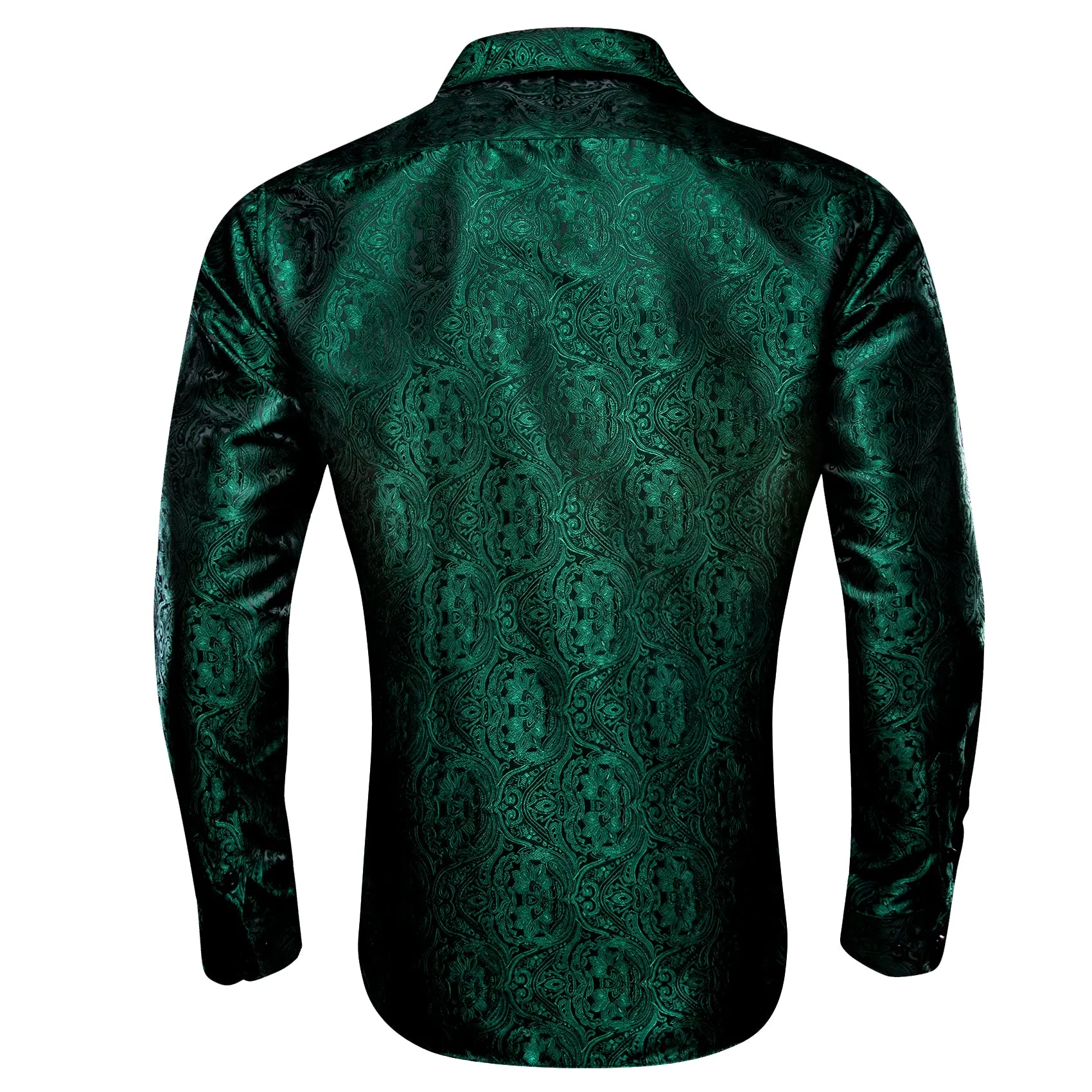 Dark Green Paisley Men's Casual Business Long Sleeve Shirt