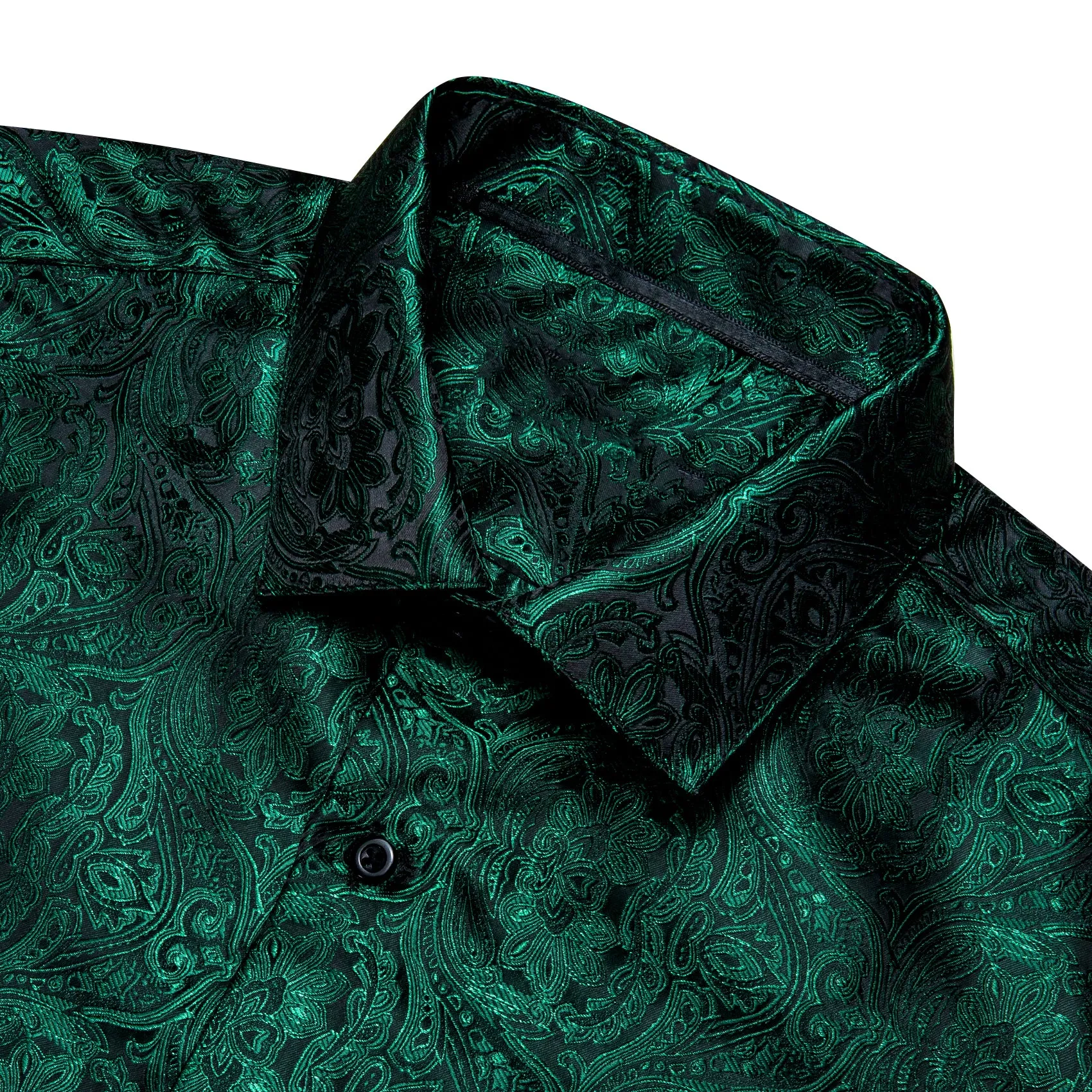 Dark Green Paisley Men's Casual Business Long Sleeve Shirt