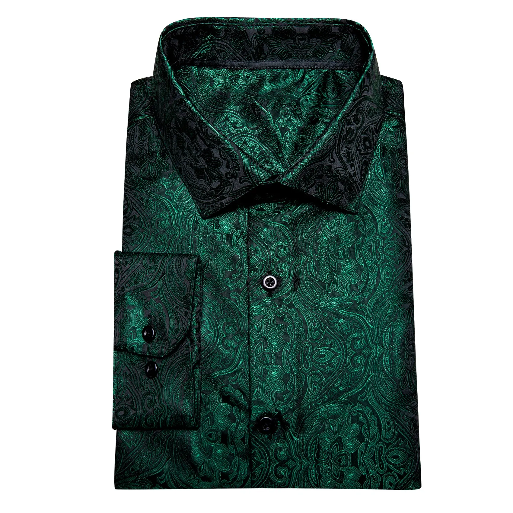 Dark Green Paisley Men's Casual Business Long Sleeve Shirt