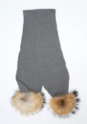 Dark Grey Double Pom Pom Scarf