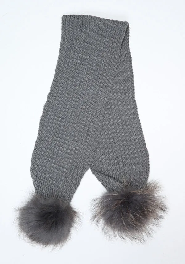 Dark Grey Double Pom Pom Scarf