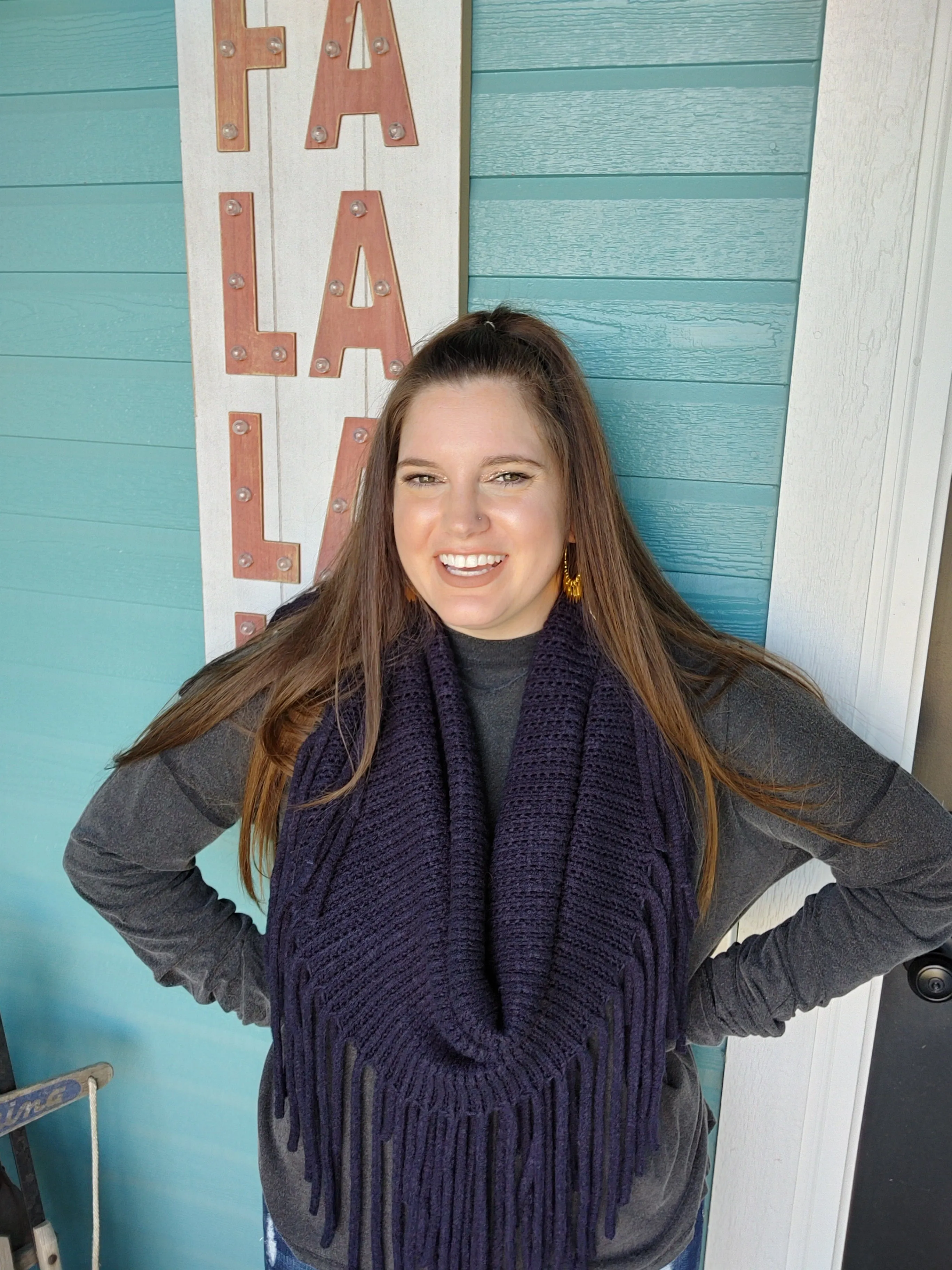 Deep Navy Fringe Infinity Scarf