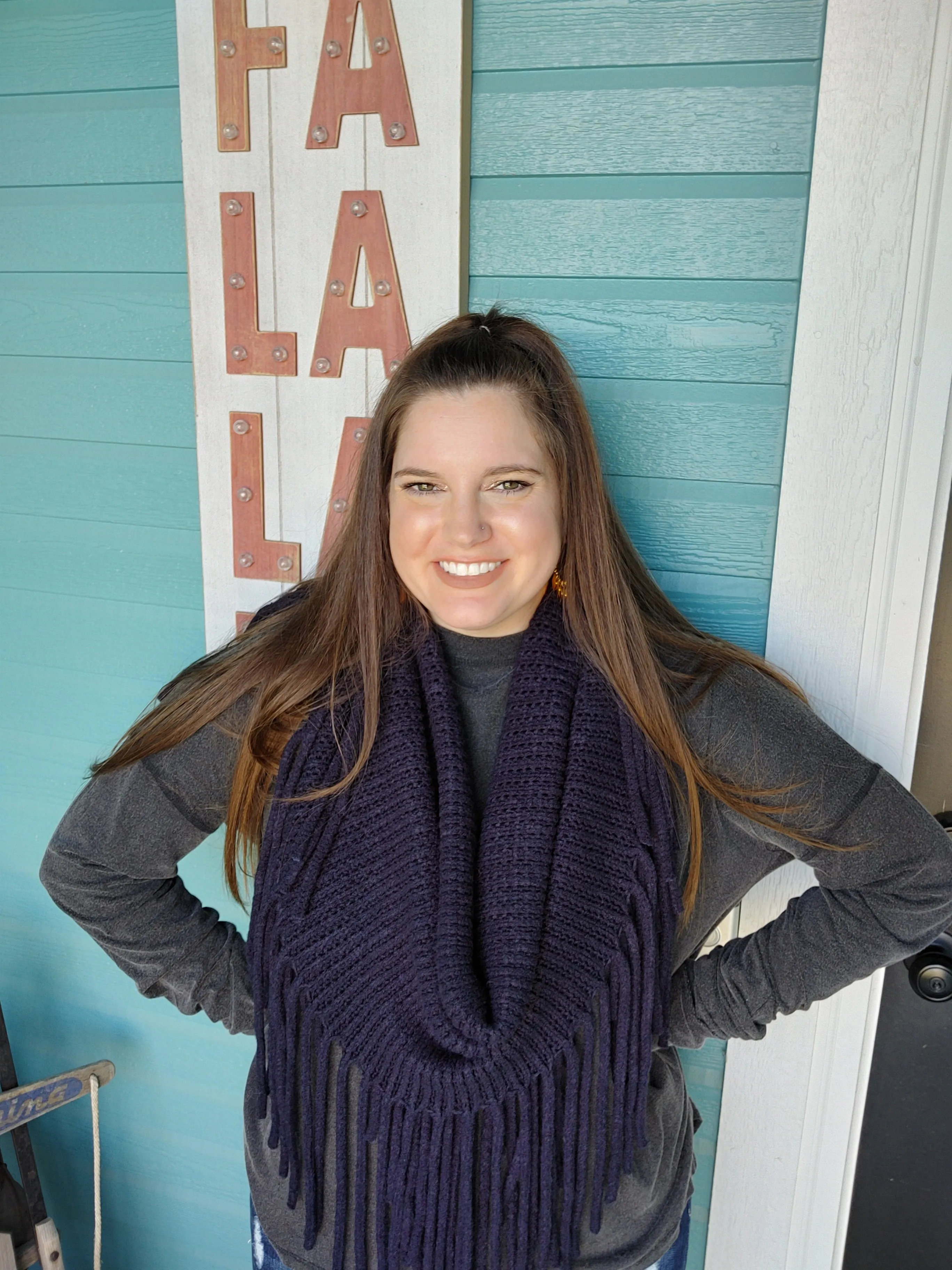 Deep Navy Fringe Infinity Scarf