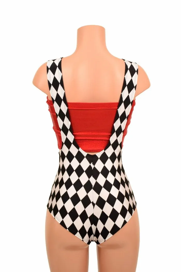 Diamond Print Suspender Romper