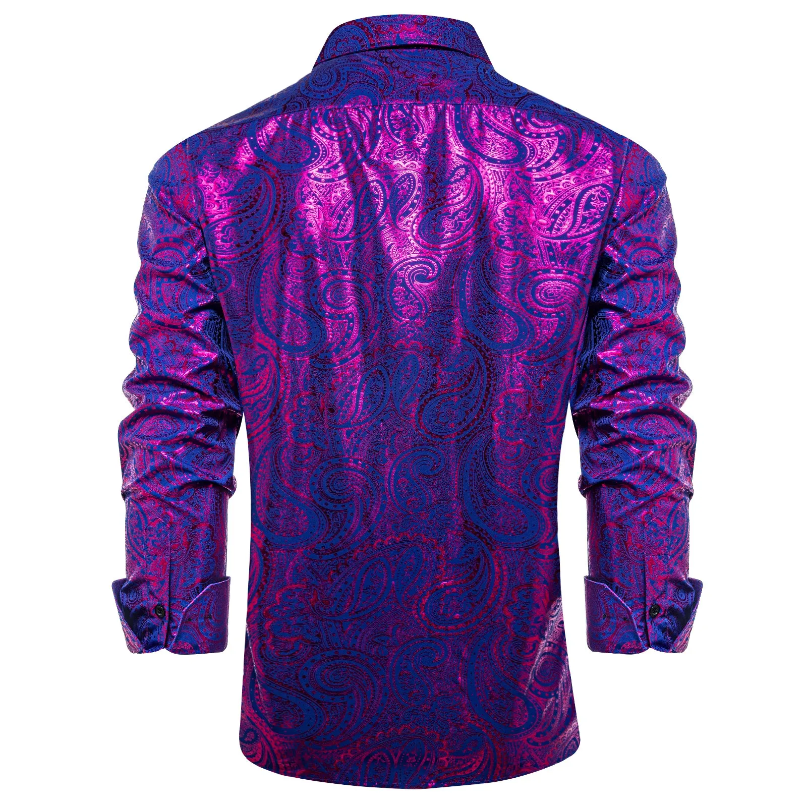 DiBanGu Deep Purple Blue Paisley Hot Stamping Button Up Long Sleeve Shirt for Men