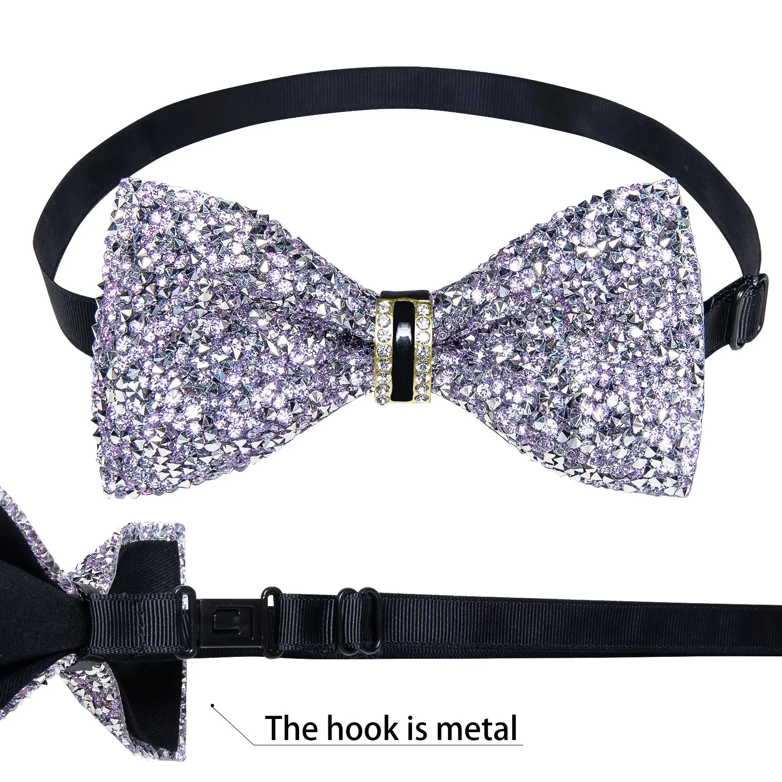 DiBanGu Imitation Crystal Bowtie Silver Diamond Sequin Men's Pre-Bow Tie