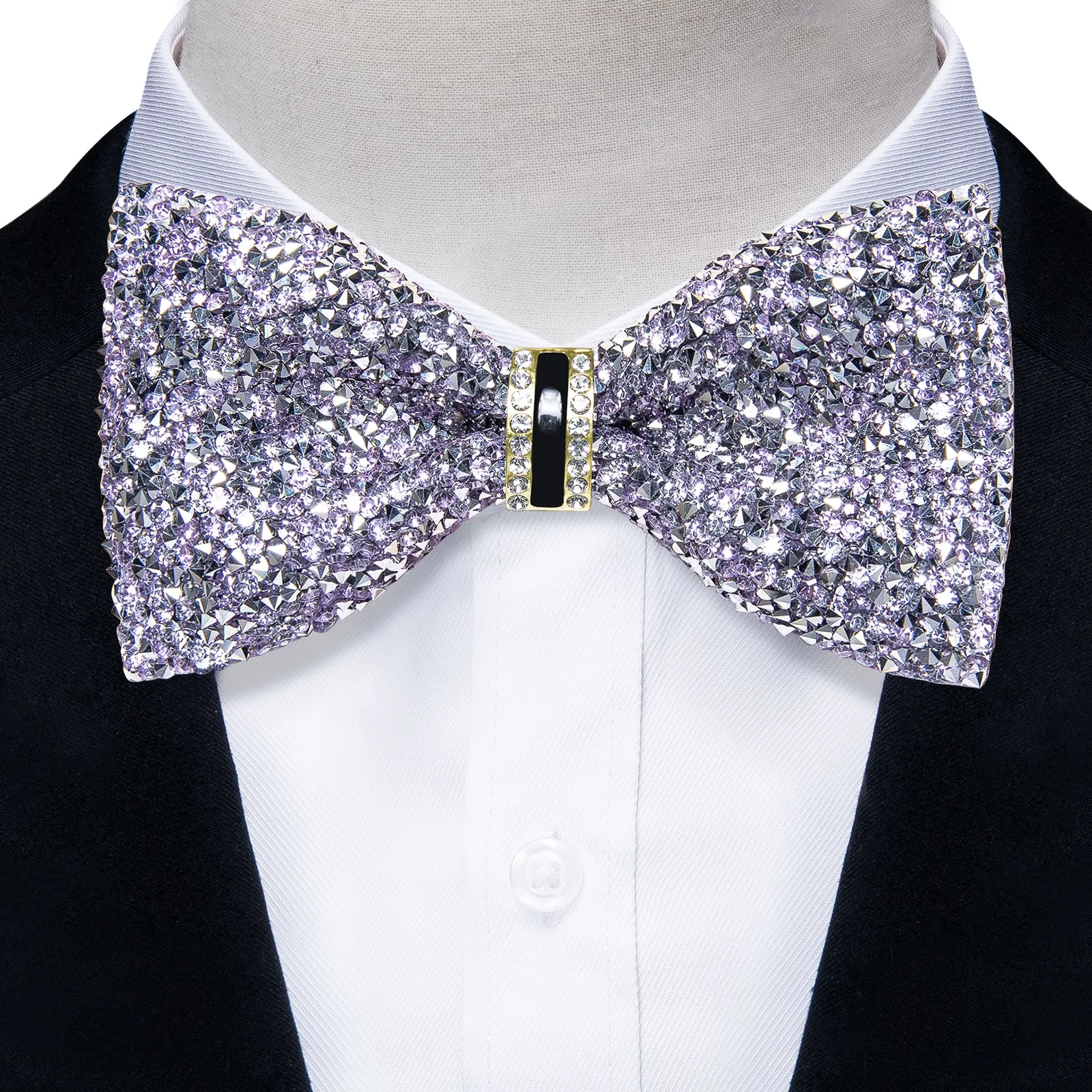 DiBanGu Imitation Crystal Bowtie Silver Diamond Sequin Men's Pre-Bow Tie