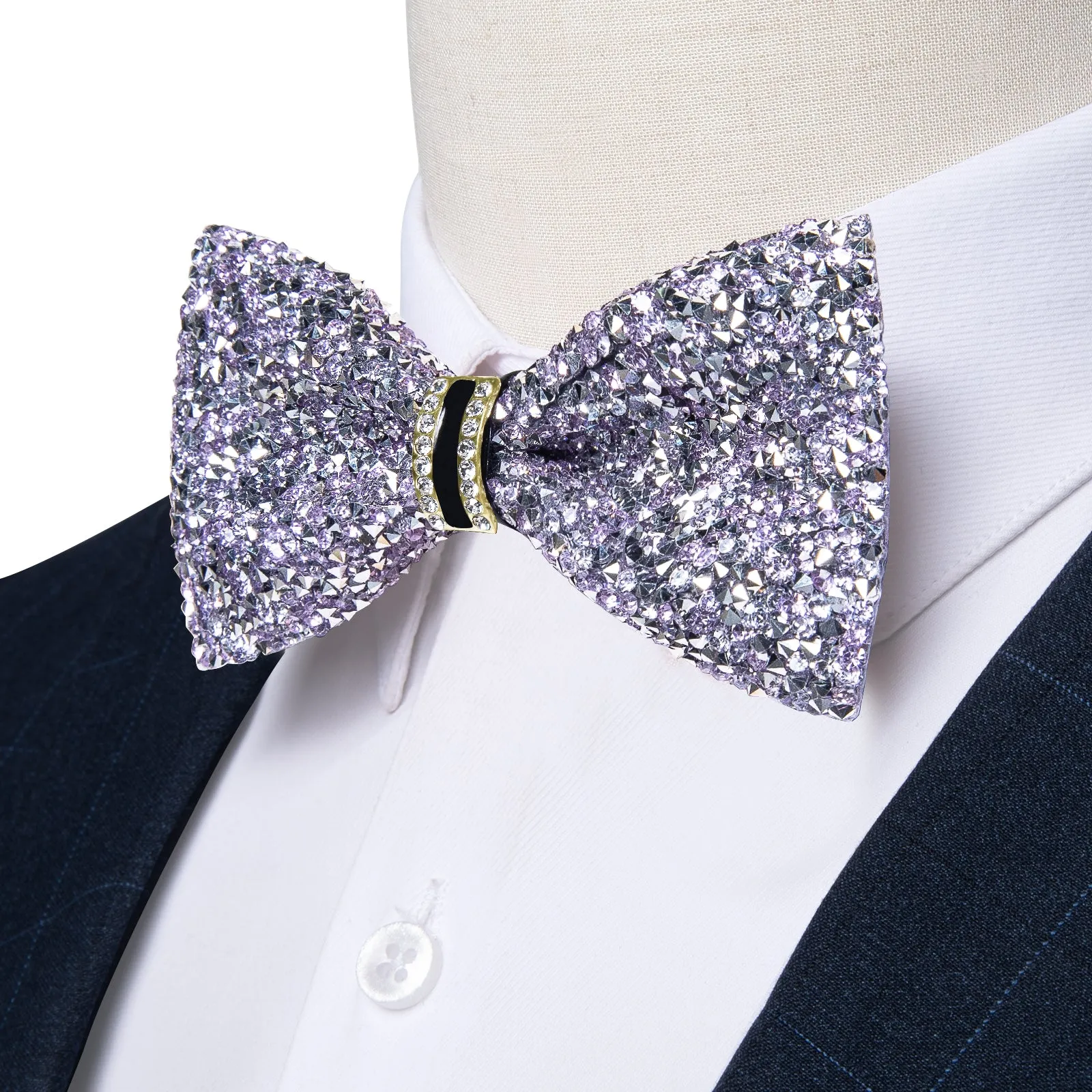 DiBanGu Imitation Crystal Bowtie Silver Diamond Sequin Men's Pre-Bow Tie