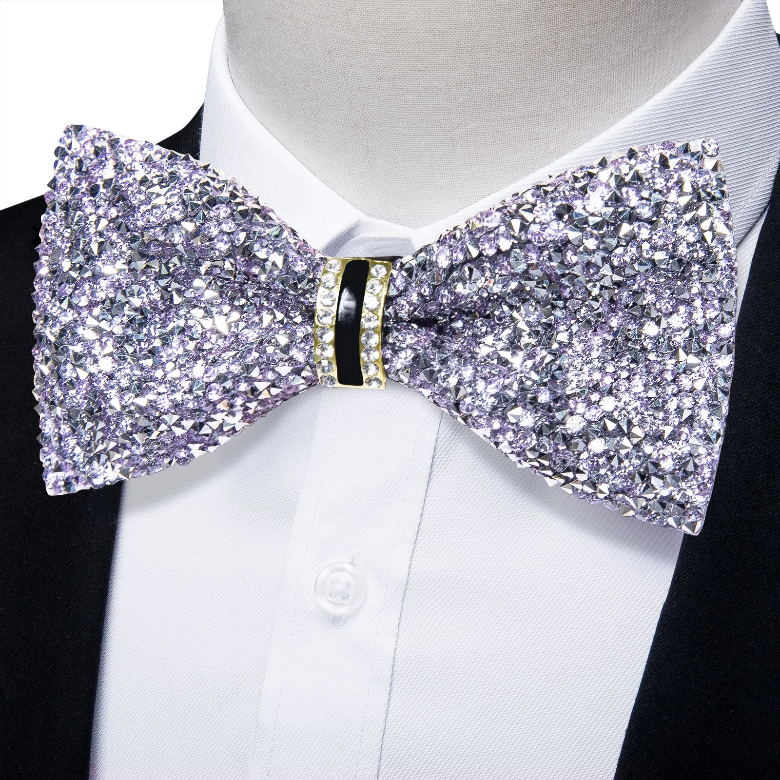 DiBanGu Imitation Crystal Bowtie Silver Diamond Sequin Men's Pre-Bow Tie