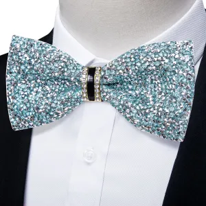 DiBanGu Imitation Diamond Bow Tie Light Blue Silver Crystal Men's Pre Tied Bow Ties